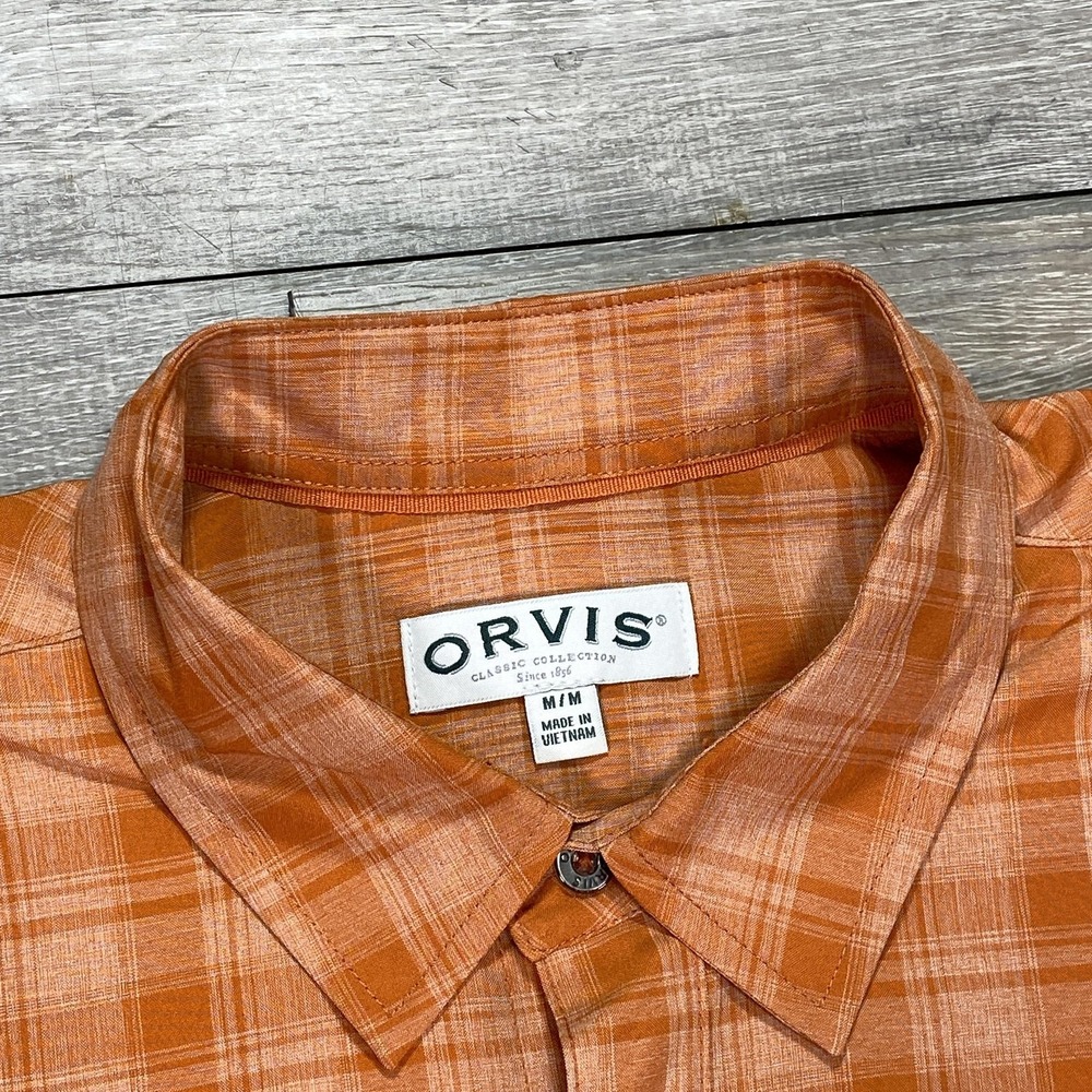 Orvis Shirt Mens Medium Orange Plaid Classic Fit Short Sleeve Button Up‎ Casual - Picture 2 of 8